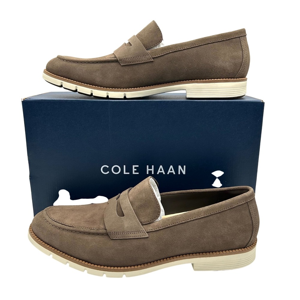 Cole Haan FlexGrand+ Penny Loafer Mens 13 Truffle Suede Ivory Shoes C41635